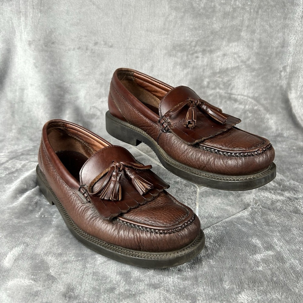 Mens Brown Pebbled Leather Tassel Kiltie Loafers Moc Toe Slip On Shoes